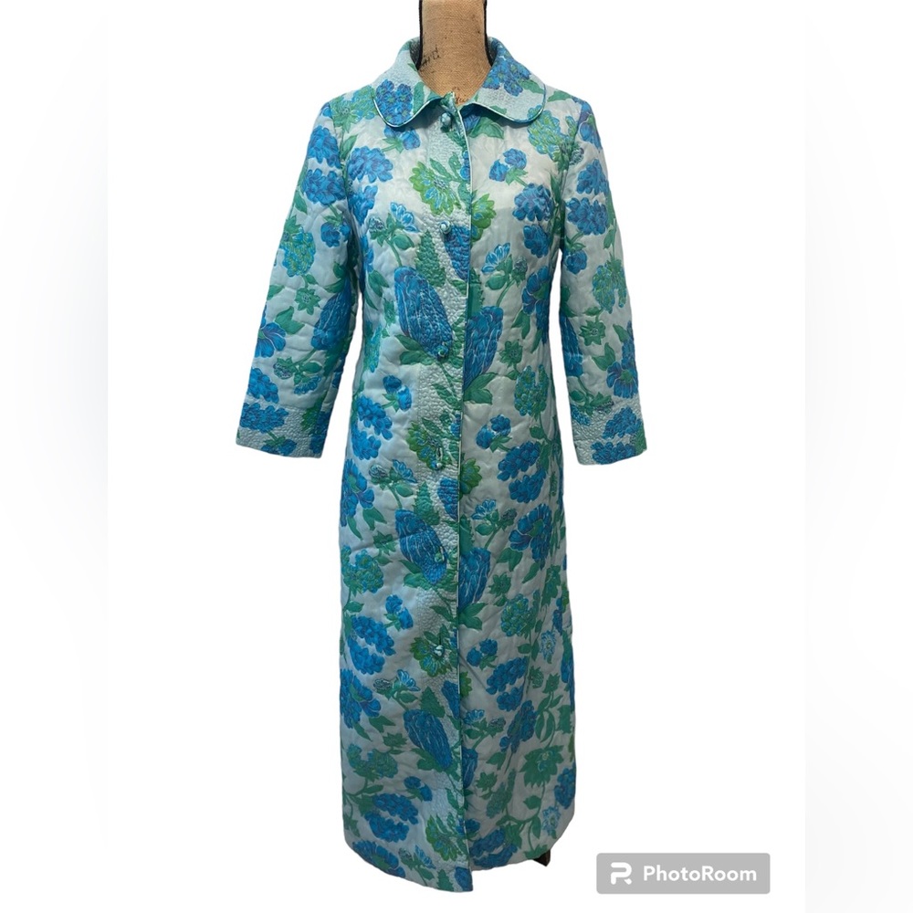 Vintage Marshall Field & Company Housecoat | Blue Floral | Size Small